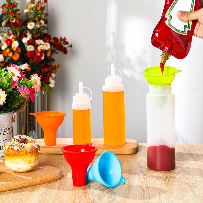 Lauwell Silicone Funnels 4 Pieces Wide Mouth Funnel Flexible Condiment Funnel Sauce Funnel Canning Funnel Set for Home Restaurant Kitchen Squeeze Bottles Jars Cans  3.2 x 1 Inch(Mixed Colors) - Image 4